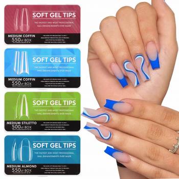 550tips False Nails New Matte Tips Fake Nail Capsule Press on Coffin/Stiletto/Almond/Square/Oval Nail Art Practice Manicure Tool