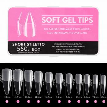 550tips False Nails New Matte Tips Fake Nail Capsule Press on Coffin/Stiletto/Almond/Square/Oval Nail Art Practice Manicure Tool