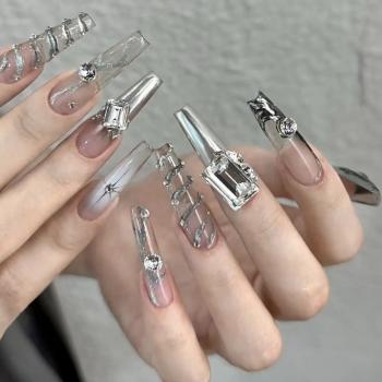 New Wholesale Custom Luxury Shinning Stones Press On Nails Coffin French Tip Nails Manicure Acrylic Stick On Nails