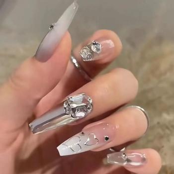 New Wholesale Custom Luxury Shinning Stones Press On Nails Coffin French Tip Nails Manicure Acrylic Stick On Nails