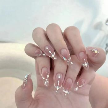 New Wholesale Custom Luxury Shinning Stones Press On Nails Coffin French Tip Nails Manicure Acrylic Stick On Nails