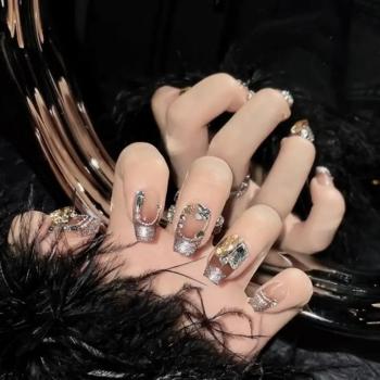 New Wholesale Custom Luxury Shinning Stones Press On Nails Coffin French Tip Nails Manicure Acrylic Stick On Nails