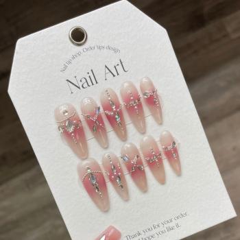 New Wholesale Custom Luxury Shinning Stones Press On Nails Coffin French Tip Nails Manicure Acrylic Stick On Nails