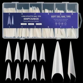 False Nail Tips 500Pcs/Box Soft Long Artificial Acrylic Nail Extension Half Cover Nail Mold Salon Manicure Tools