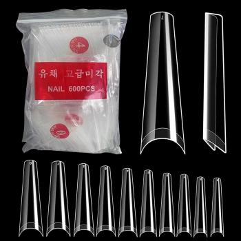 Extra Long Nail Tips XXL Coffin Fake Nail Art Design Clear Acrylic Half Cover French Ballerin Artificial Nails ABS