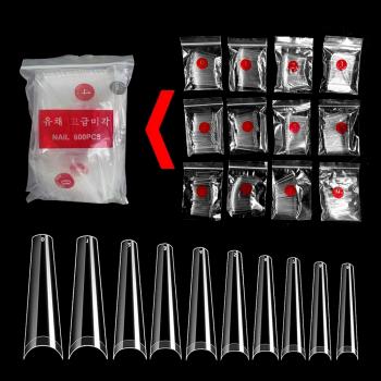 Extra Long Nail Tips XXL Coffin Fake Nail Art Design Clear Acrylic Half Cover French Ballerin Artificial Nails ABS