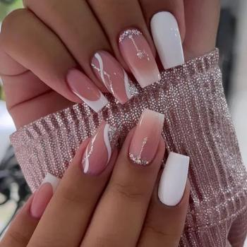 Custom 3D Strong Luxury French Style Long Fake Acrylic Nails Tips False Artificial 24 Nails Designer Press On Nails Wholesale