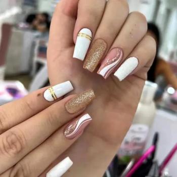 Custom 3D Strong Luxury French Style Long Fake Acrylic Nails Tips False Artificial 24 Nails Designer Press On Nails Wholesale