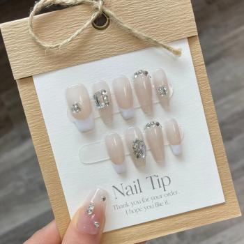 2024 Wholesale Handmade Press On Nails Acrylic Luxury Rhinestones Short Press On Nails