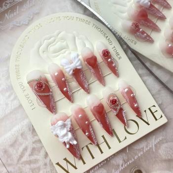 2024 Wholesale Handmade Press On Nails Acrylic Luxury Rhinestones Short Press On Nails