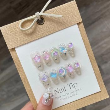 2024 Wholesale Handmade Press On Nails Acrylic Luxury Rhinestones Short Press On Nails