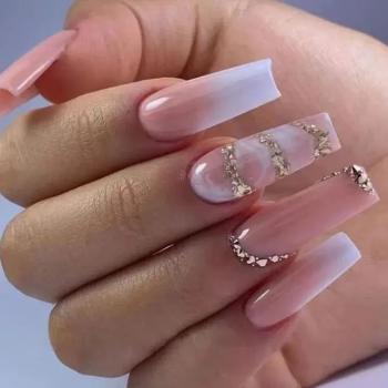 New Luxury Designed Reusable Pink Nude False Nails Custom Acrylic Press On Nails Artificial Nails With Glue For Woman