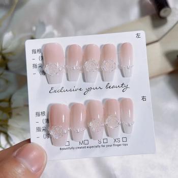 Wholesale Colorful False Nails Luxury Diamond French Coffin Short Handmade Press On Nails Acrylic Artificial Fingernails 2024