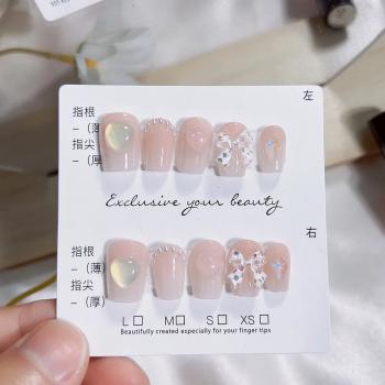 Wholesale Colorful False Nails Luxury Diamond French Coffin Short Handmade Press On Nails Acrylic Artificial Fingernails 2024