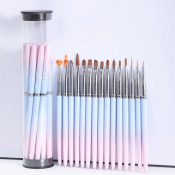 Custom Logo15pcs Customizable Blue Universal Nail Art Brush Acrylic Nail Brush Beautify Finger Makeup