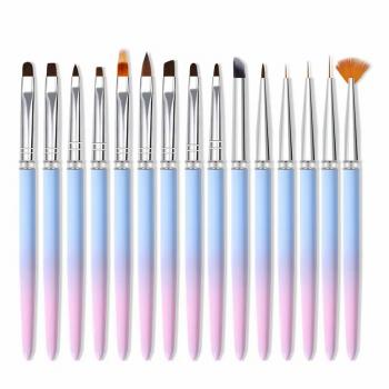 Custom Logo15pcs Customizable Blue Universal Nail Art Brush Acrylic Nail Brush Beautify Finger Makeup