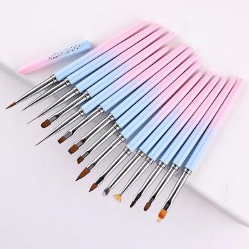 Custom Logo15pcs Customizable Blue Universal Nail Art Brush Acrylic Nail Brush Beautify Finger Makeup