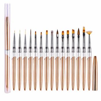 Colorful Metal 15pcs Nail Art Brush Set 3D Nail Art Liner Brush Design Nail Painting Pen