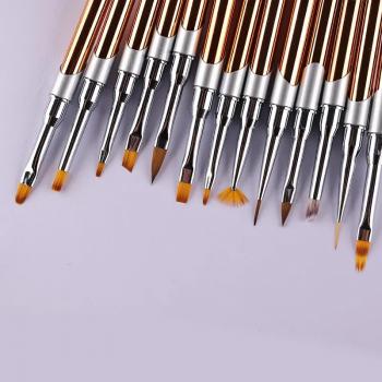 Colorful Metal 15pcs Nail Art Brush Set 3D Nail Art Liner Brush Design Nail Painting Pen