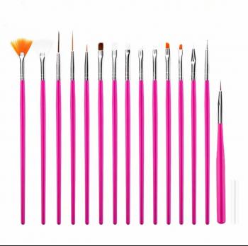 Factory Wholesale 15Pcs Pink White Black Acrylic Handle UV Gel Nail Brush Set Nail Art Tools for Manicure