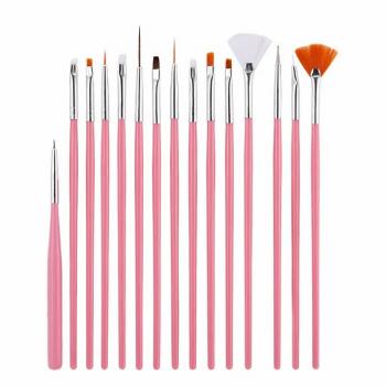 Factory Wholesale 15Pcs Pink White Black Acrylic Handle UV Gel Nail Brush Set Nail Art Tools for Manicure