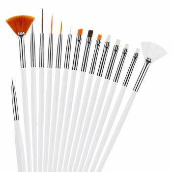 Factory Wholesale 15Pcs Pink White Black Acrylic Handle UV Gel Nail Brush Set Nail Art Tools for Manicure