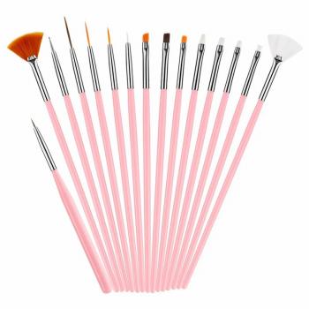 Factory Wholesale 15Pcs Pink White Black Acrylic Handle UV Gel Nail Brush Set Nail Art Tools for Manicure