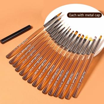 Wholesale customizable logo Brown Resin Nail Brush Flat oval angled fan liner ombre 6pcs 10pcs 15pcs or optional nail brush set
