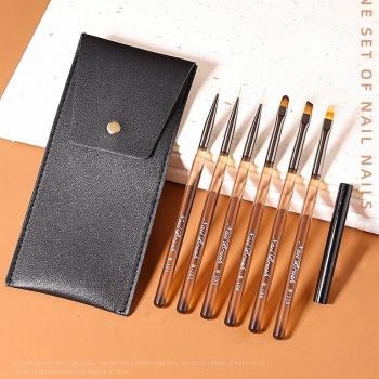 Wholesale customizable logo Brown Resin Nail Brush Flat oval angled fan liner ombre 6pcs 10pcs 15pcs or optional nail brush set