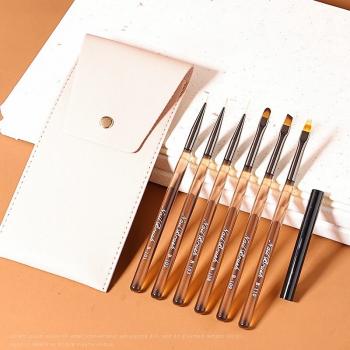 Wholesale customizable logo Brown Resin Nail Brush Flat oval angled fan liner ombre 6pcs 10pcs 15pcs or optional nail brush set