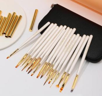 Painting Nail Art Brush Set Pearl White 16pcs Set Uv Gel Set Phototherapy Brush Nail Nail Art Decoration Brush