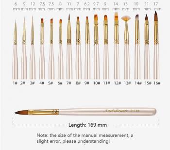 Painting Nail Art Brush Set Pearl White 16pcs Set Uv Gel Set Phototherapy Brush Nail Nail Art Decoration Brush