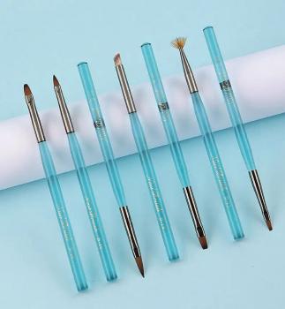 Professional Gel Nail Art Brushes Nail Brush Set For Art Custom Logo Manicure Acrylic Handle Blue Transparent Color Nail Brush