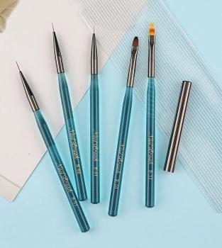 Professional Gel Nail Art Brushes Nail Brush Set For Art Custom Logo Manicure Acrylic Handle Blue Transparent Color Nail Brush