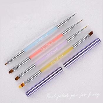 Newest Dual Head Design Nail Art Brush 4pcs Acrylic Resin Nail Brush Set Pole UV Gel Nail Brush
