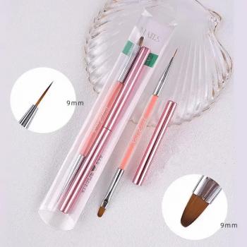 Newest Dual Head Design Nail Art Brush 4pcs Acrylic Resin Nail Brush Set Pole UV Gel Nail Brush