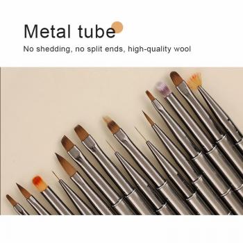 Wholesale customizable logo manicure brush black metal one-piece gel oval ombre flat fan liner novice manicurist brush