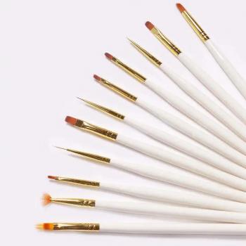 High Quality 12Pcs White Wooden Handle UV Gel Acrylic Nail Brush Set Nail Art Tools Brush for Manicure