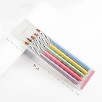 High Quality 5pcs Wooden Pole Crystal Pen Full Set Kolinsky Nail Handle Nylon Hair Acrylic Nails Brush Liner Brush