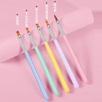 High Quality 5pcs Wooden Pole Crystal Pen Full Set Kolinsky Nail Handle Nylon Hair Acrylic Nails Brush Liner Brush