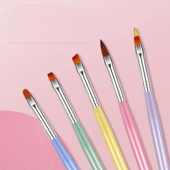High Quality 5pcs Wooden Pole Crystal Pen Full Set Kolinsky Nail Handle Nylon Hair Acrylic Nails Brush Liner Brush