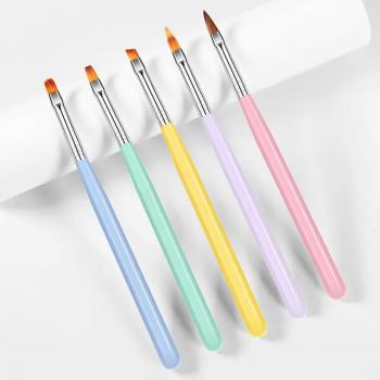 High Quality 5pcs Wooden Pole Crystal Pen Full Set Kolinsky Nail Handle Nylon Hair Acrylic Nails Brush Liner Brush