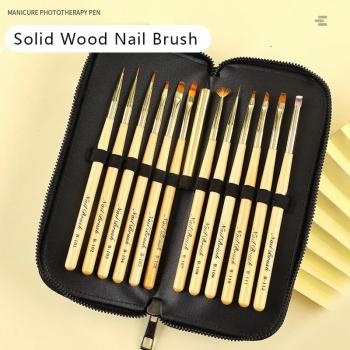 Nail brush set wood holder wholesale customized logo packaging gel brush ombre liner manicurist special brush
