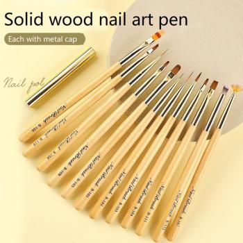 Nail brush set wood holder wholesale customized logo packaging gel brush ombre liner manicurist special brush