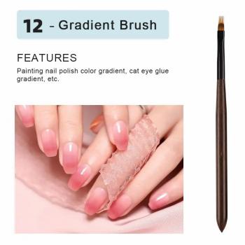 2023 Newest High Quality 12Pcs Brown Wooden Handle UV Gel Acrylic Nail Art Brush Set for Nail Design