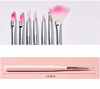New Product Nail Art Brushes White Holder Pink Hair Brush Flat Oval Gel Nail Brush Set 7pcs