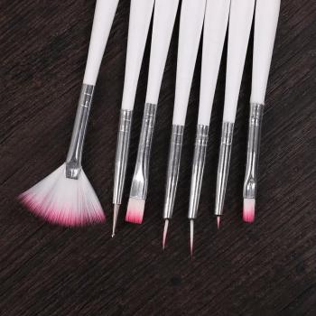 New Product Nail Art Brushes White Holder Pink Hair Brush Flat Oval Gel Nail Brush Set 7pcs