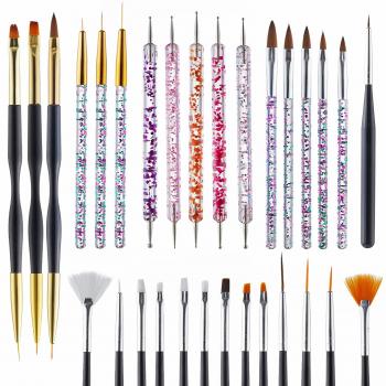 31pcs Nail Art Brushes Tool Set Nail Dotting Tools, Dust Brush,Striping liner ombre nail brush set