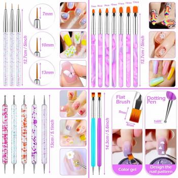 41 Pcs Nail Art Brushes Set with Double Ended Nail Art Dotting Tools Dust Brush Gel Brushes Nail Liner