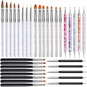 33pcs Acrylic Nail Brush Set UV Gel Nail Art Flower Painting Brush Double Ended Nail Dotting pen